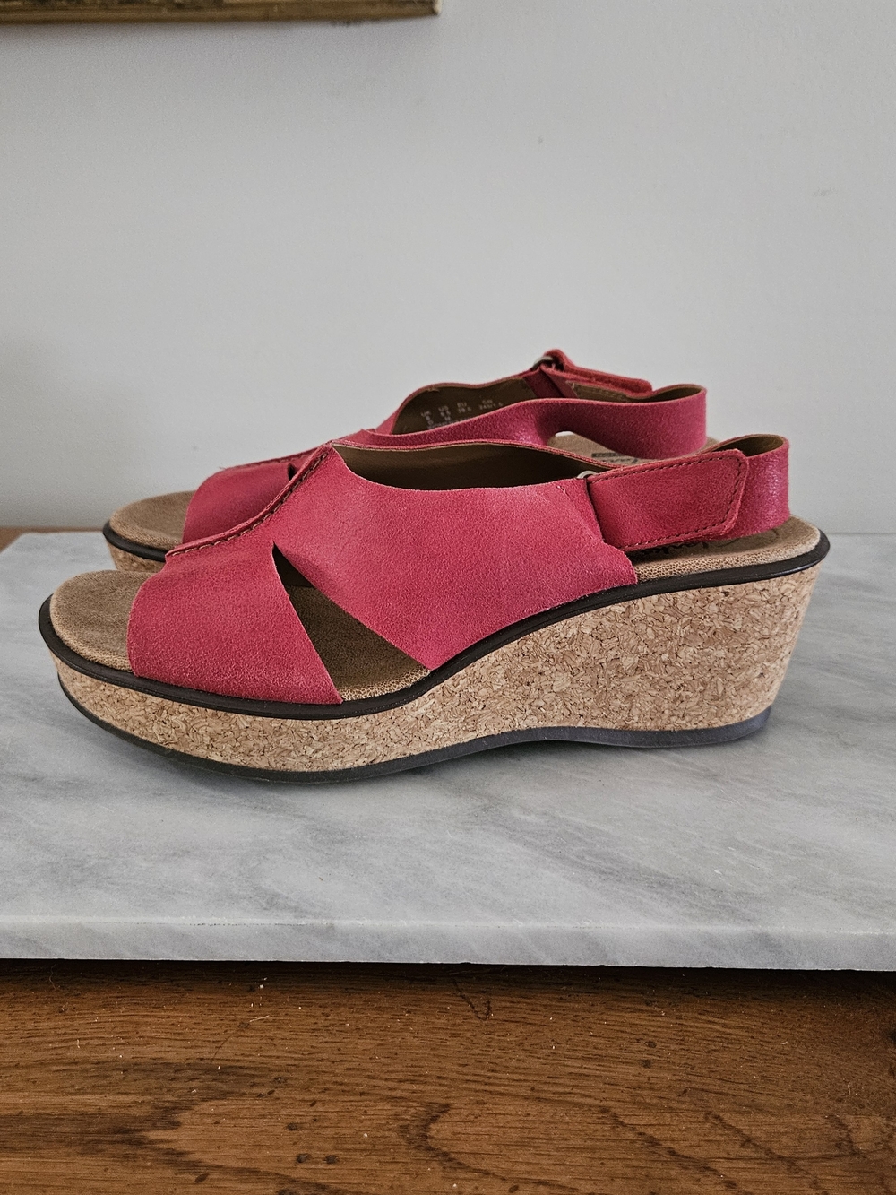 Women’s Clarks Red Cork Wedge Sandals - Picture 10 of 13